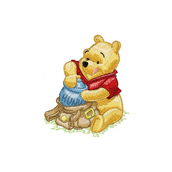 Winnie Pooh with bag embroidery design - Embroidery Design