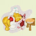 Winnie Pooh and Piglet cooking together embroidery design, perfect for stitching on kitchen towels or aprons.