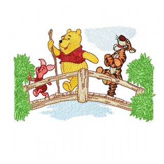 Winnie Pooh, Tigger and Piglet on the bridge embroidery design - Embroidery Design