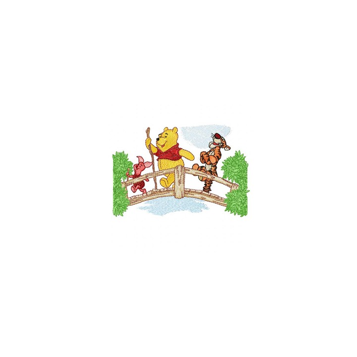 Winnie Pooh, Tigger and Piglet on the bridge embroidery design - Embroidery Design