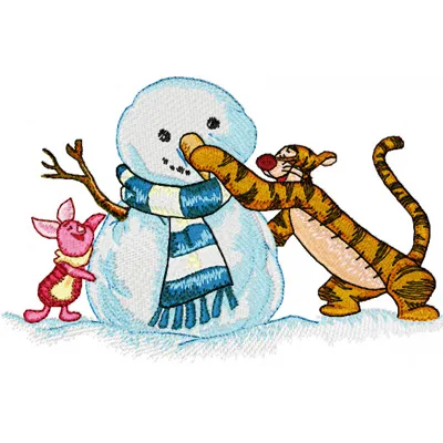 Preview of Christmas Tigger and Piglet embroidery design featuring festive characters for holiday stitching projects.