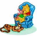 Embroidery design featuring Winnie Pooh, Tigger, and Piglet in a whimsical arrangement for creative stitching projects.