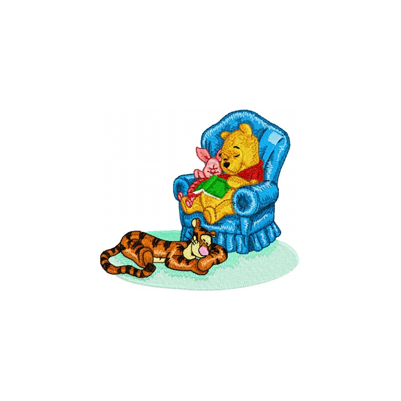 Embroidery design featuring Winnie Pooh, Tigger, and Piglet in a whimsical arrangement for creative stitching projects.