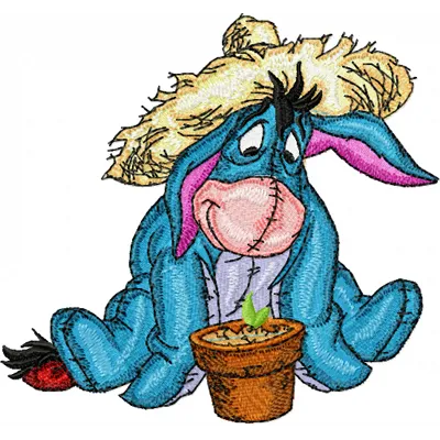 Eeyore embroidery design featuring the beloved character, ideal for stitching on t-shirts, totes, or blankets.