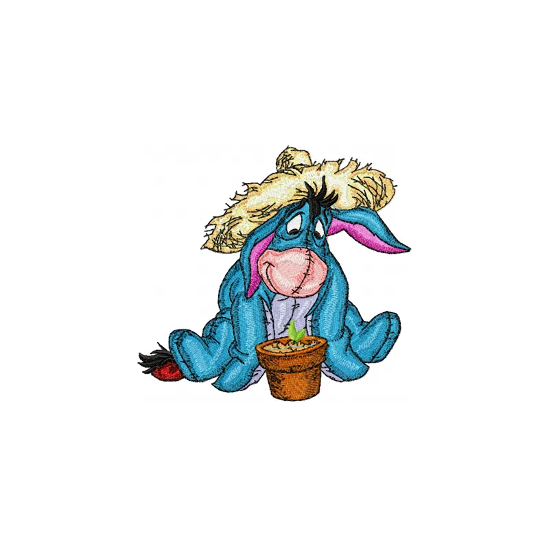 Eeyore embroidery design featuring the beloved character, ideal for stitching on t-shirts, totes, or blankets.