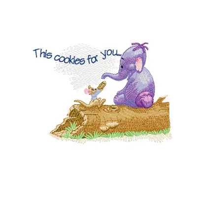 Heffalump and Roo embroidery design featuring whimsical characters, perfect for stitching on baby onesies or blankets.