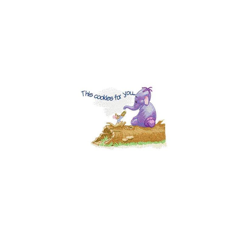 Heffalump and Roo embroidery design featuring whimsical characters, perfect for stitching on baby onesies or blankets.