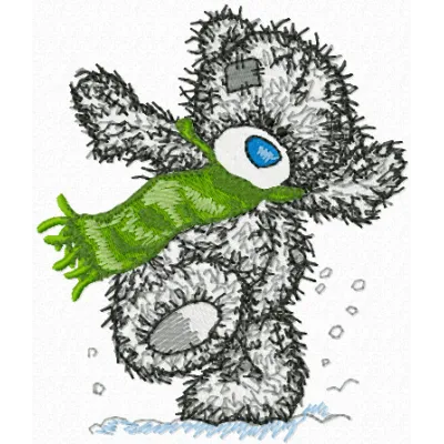 Adorable teddy bear winter embroidery design showcasing a cozy stitched motif perfect for baby onesies or blankets.
