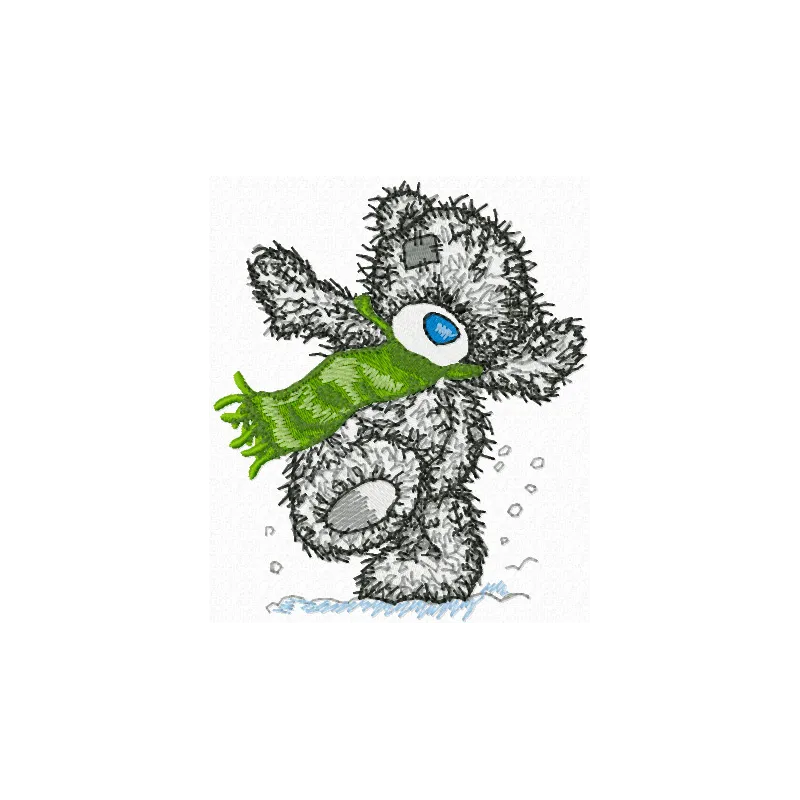 Adorable teddy bear winter embroidery design showcasing a cozy stitched motif perfect for baby onesies or blankets.