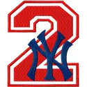 Embroidery design featuring NY Yankees number two with logo, ideal for baseball-themed projects.