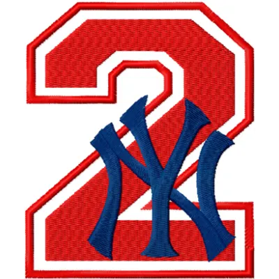 Embroidery design featuring NY Yankees number two with logo, ideal for baseball-themed projects.