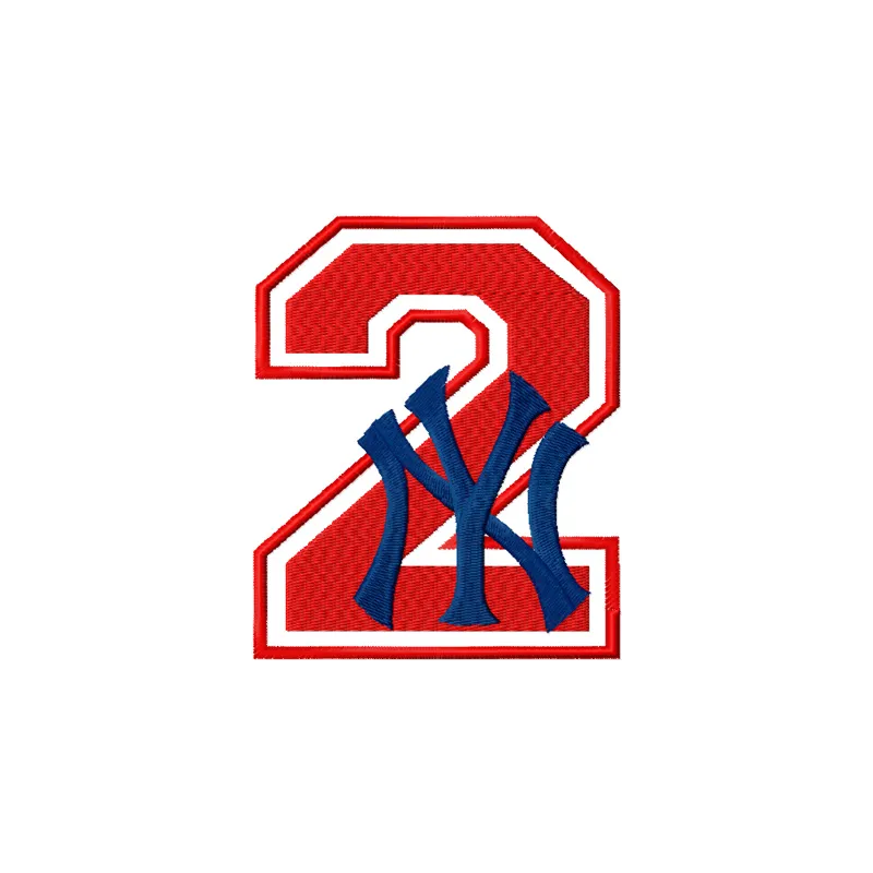 Embroidery design featuring NY Yankees number two with logo, ideal for baseball-themed projects.