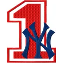 NY Yankees number one with logo embroidery design showcased on a baseball cap, perfect for fans and crafters.