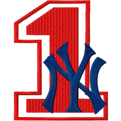NY Yankees number one with logo embroidery design showcased on a baseball cap, perfect for fans and crafters.