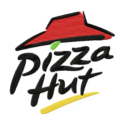 Embroidery design of the Pizza Hut logo, showcasing vibrant stitching patterns for fast food themed projects.