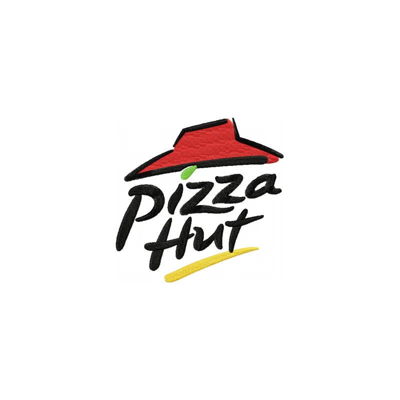 Embroidery design of the Pizza Hut logo, showcasing vibrant stitching patterns for fast food themed projects.