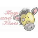 Hugs and kisses embroidery design featuring adorable farm animals, perfect for embellishing t-shirts and tote bags.