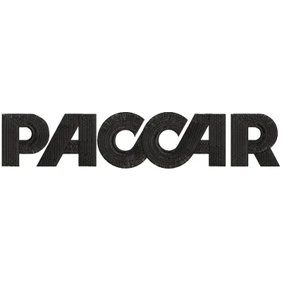 Embroidery design preview of the Paccar logo, showcasing detailed stitching and vibrant colors.
