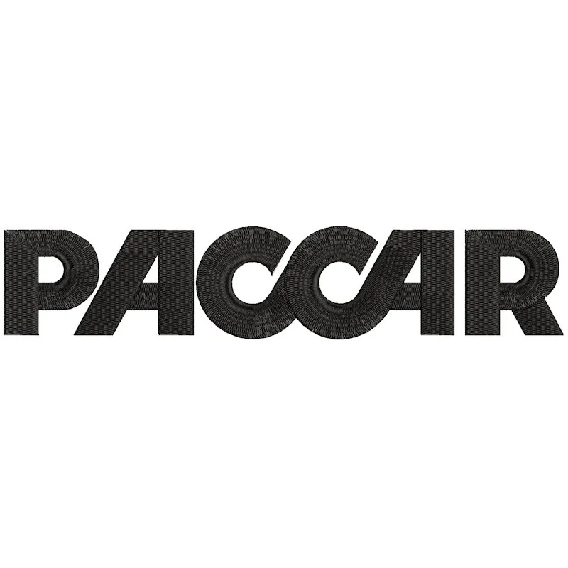 Embroidery design preview of the Paccar logo, showcasing detailed stitching and vibrant colors.