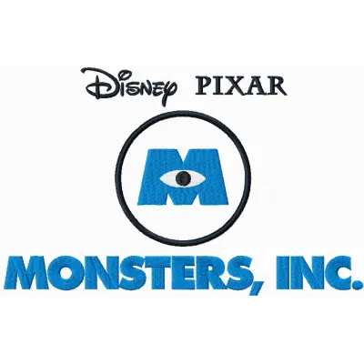Monster Inc logo embroidery design showcasing vibrant colors and intricate details for creative stitching projects.