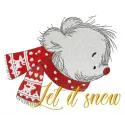 Let it snow embroidery design featuring a charming teddy bear, perfect for winter-themed stitching projects.