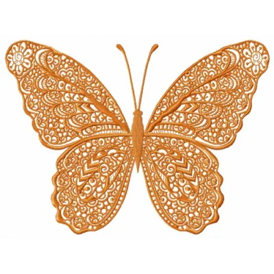 Orange lace butterfly embroidery design showcasing intricate lace patterns, perfect for adding elegance to various projects.