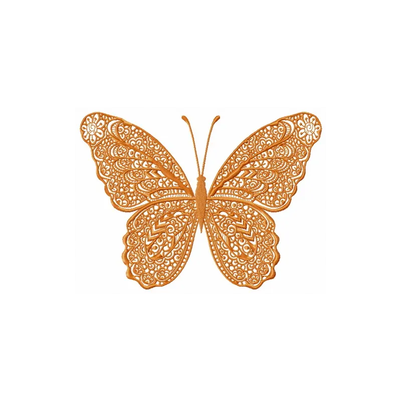 Orange lace butterfly embroidery design showcasing intricate lace patterns, perfect for adding elegance to various projects.
