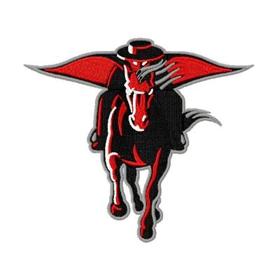 Embroidery design of The Masked Rider logo from Texas Tech University, ideal for college spirit wear.