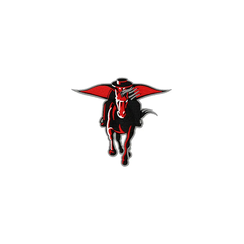 Embroidery design of The Masked Rider logo from Texas Tech University, ideal for college spirit wear.
