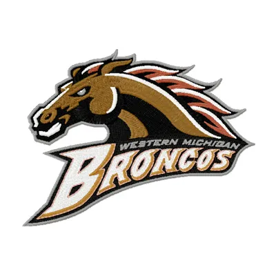 Western Michigan Broncos logo embroidery design preview, showcasing intricate stitching patterns for sports enthusiasts.