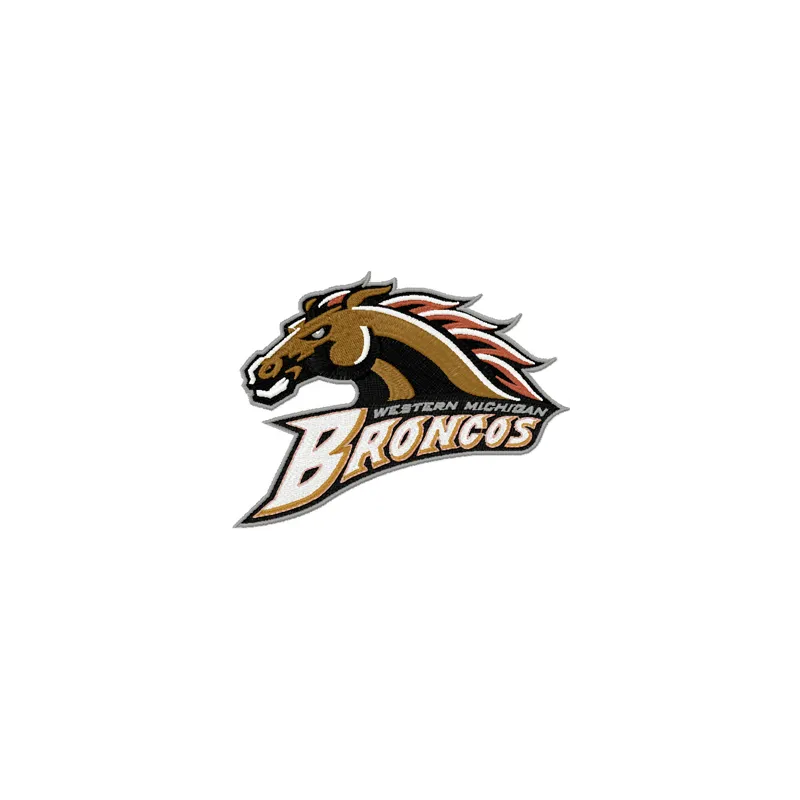 Western Michigan Broncos logo embroidery design preview, showcasing intricate stitching patterns for sports enthusiasts.