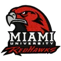 Miami University logo embroidery design for college sports, showcasing intricate stitching patterns for apparel.