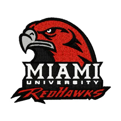 Miami University logo embroidery design for college sports, showcasing intricate stitching patterns for apparel.