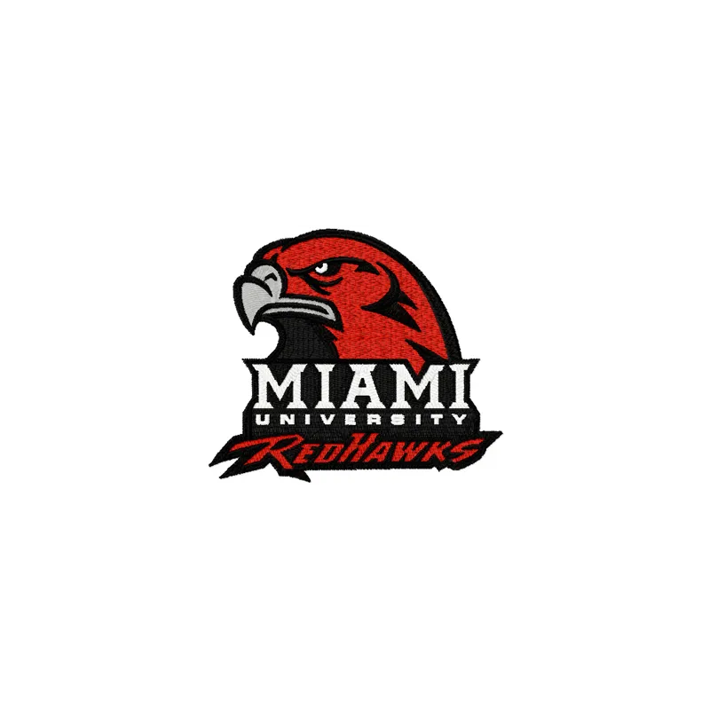 Miami University logo embroidery design for college sports, showcasing intricate stitching patterns for apparel.