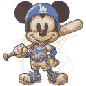 Mickey Mouse Baseball Dodgers embroidery design preview featuring detailed stitching and vibrant colors.