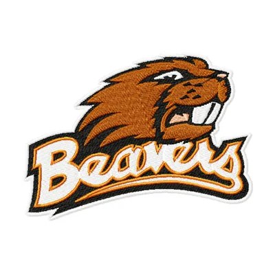 Oregon State Beavers logo embroidery design for college sports, showcasing intricate stitching and vibrant details.
