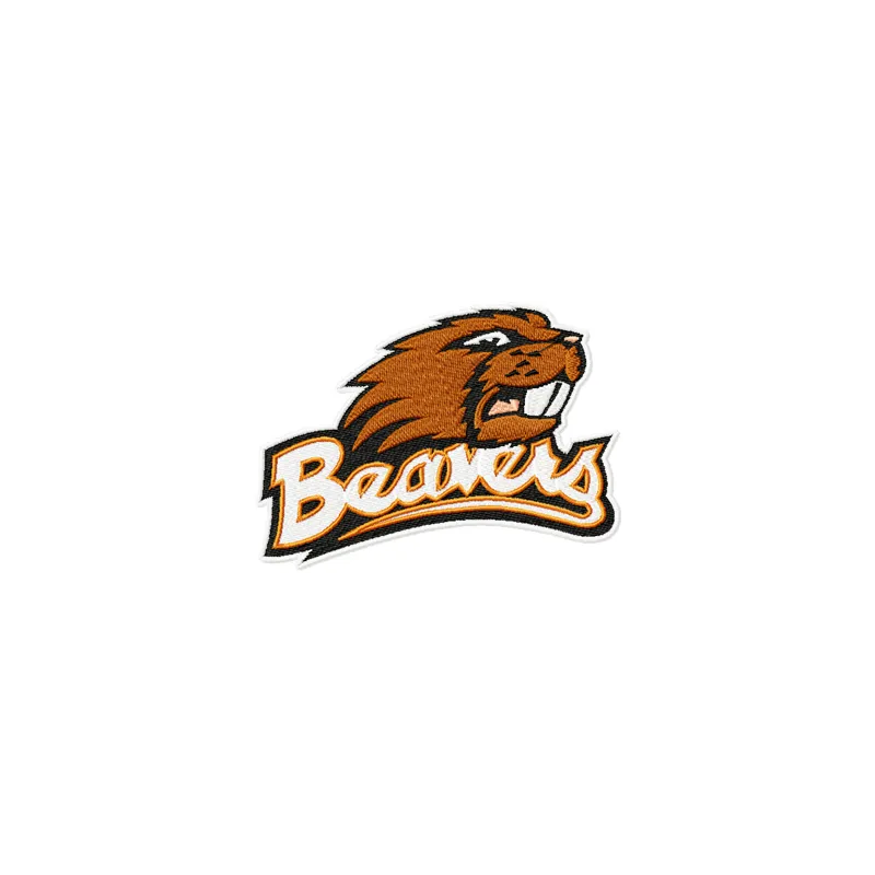 Oregon State Beavers logo embroidery design for college sports, showcasing intricate stitching and vibrant details.