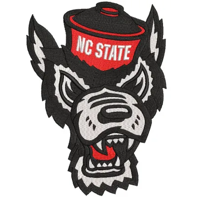 North Carolina State Angry Wolf embroidery design showcasing a fierce wolf logo, ideal for caps and hoodies.