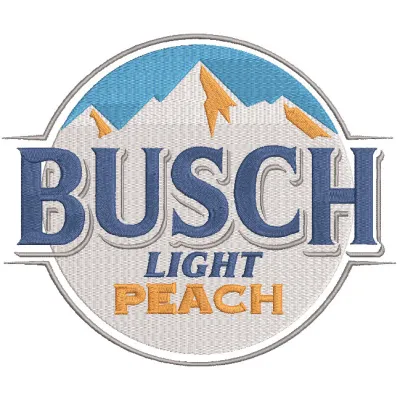 Embroidery design preview of Busch Light Peach Beer featuring vibrant colors and detailed stitching.
