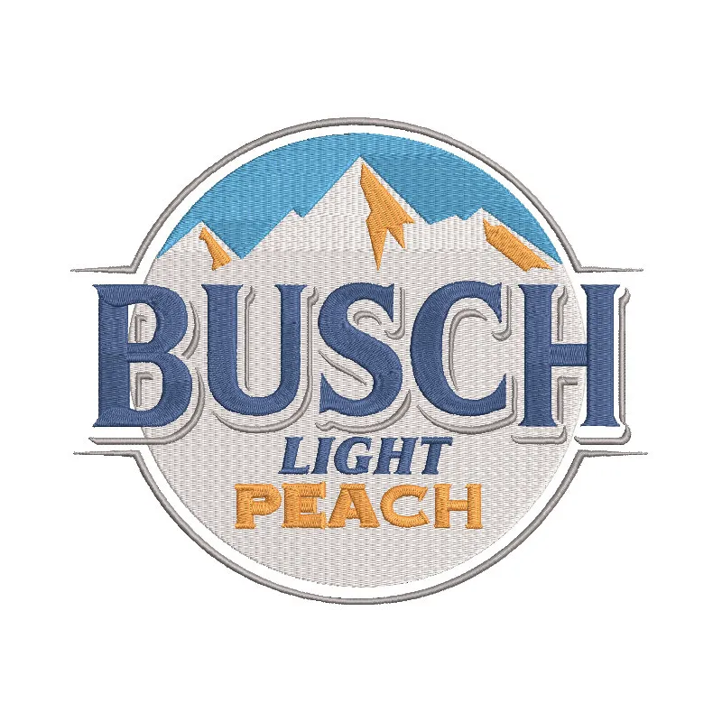 Embroidery design preview of Busch Light Peach Beer featuring vibrant colors and detailed stitching.