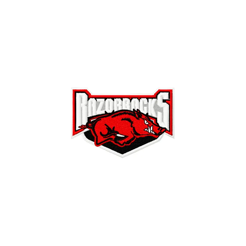 Embroidery design featuring the Arkansas Razorbacks logo, ideal for stitching on apparel and accessories.