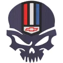 Embroidery design preview of the Chevrolet Camaro Logo Calavera pattern featuring vibrant colors and detailed stitching.