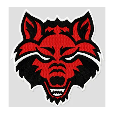 Embroidered Arkansas State Red Wolves college logo design, showcasing a vibrant stitching pattern for sports apparel.