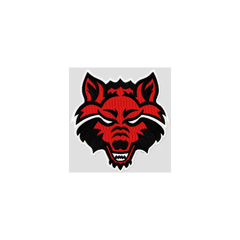 Embroidered Arkansas State Red Wolves college logo design, showcasing a vibrant stitching pattern for sports apparel.