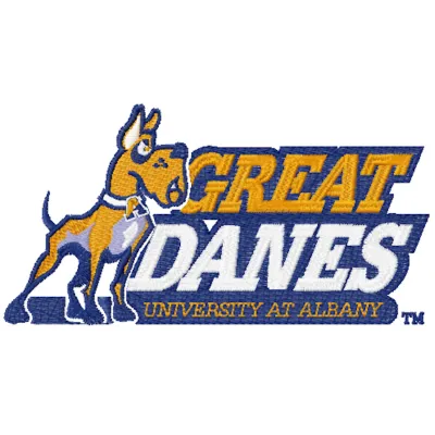 Embroidery design featuring the Albany Great Danes University logo, ideal for stitching on apparel and accessories.