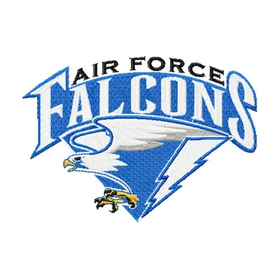 Air Force Falcons logo embroidery design preview showcasing intricate stitching details for fans and crafters.