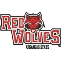 Arkansas Red Wolves logo embroidery design showcasing vibrant colors for college sports apparel and accessories.