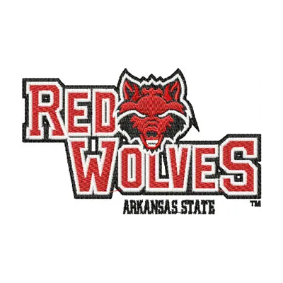 Arkansas Red Wolves logo embroidery design showcasing vibrant colors for college sports apparel and accessories.