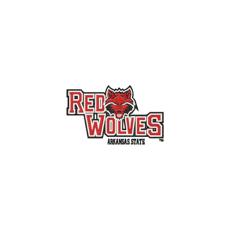 Arkansas Red Wolves logo embroidery design showcasing vibrant colors for college sports apparel and accessories.