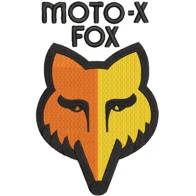 Preview of the Moto-X Fox Head embroidery design featuring bold lines and vibrant colors.